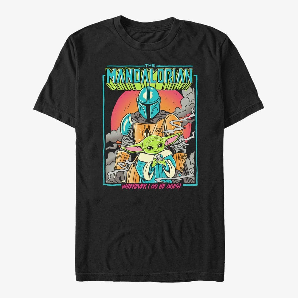 Тениски Merch Star Wars: The Mandalorian - HE GOES Unisex T-Shirt Black