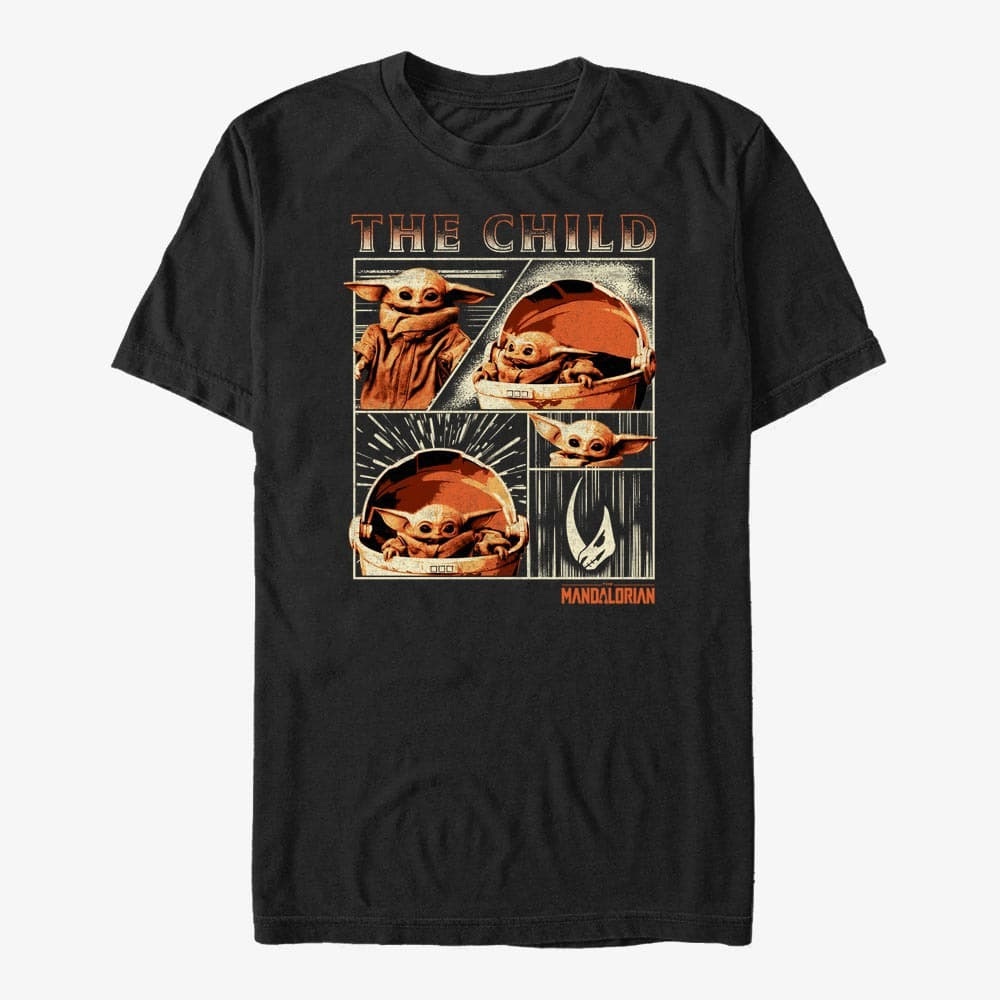 Marškinėliai Merch Star Wars: The Mandalorian - The Child Panel Unisex T-Shirt Black