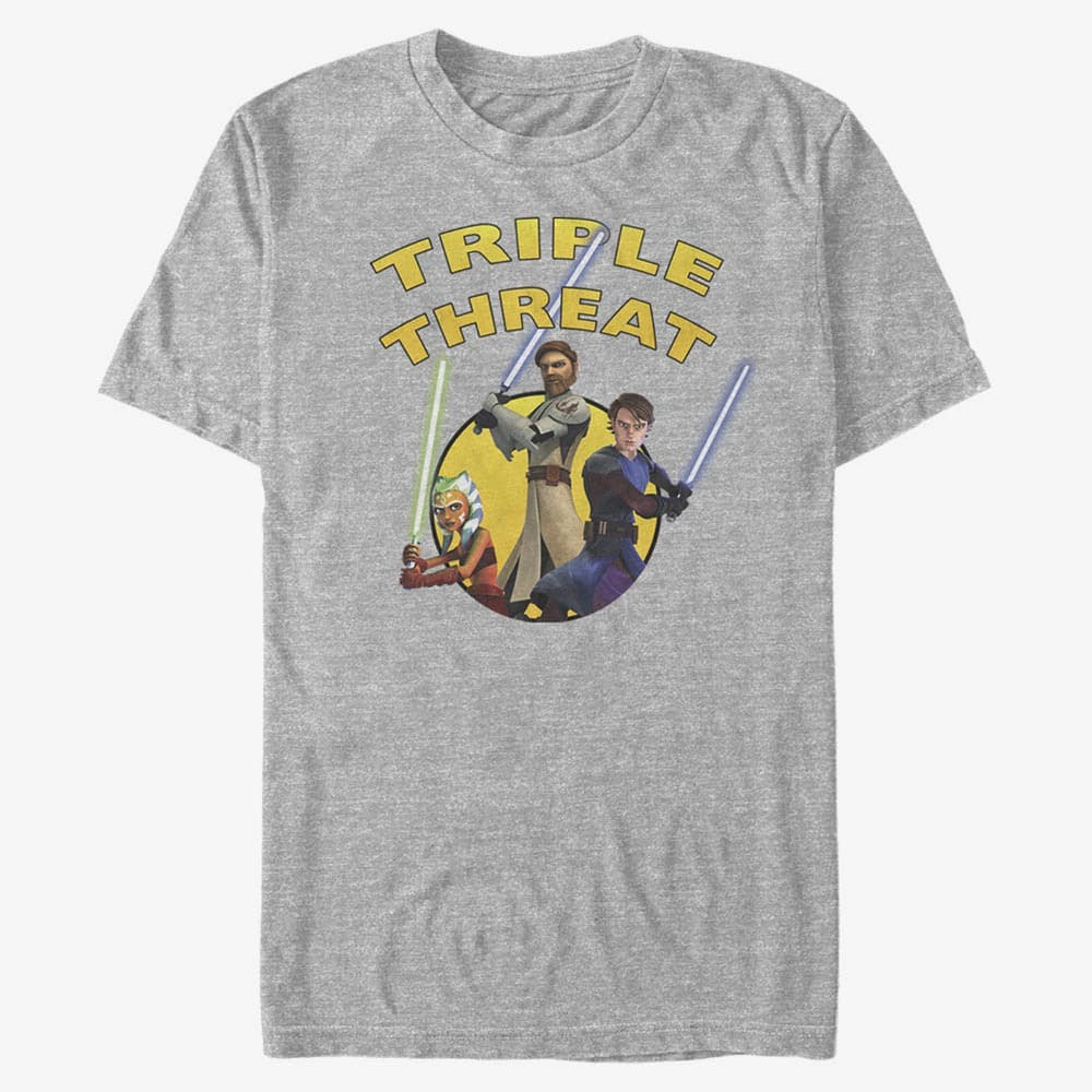 Marškinėliai Merch Star Wars: Clone Wars - Triple Threat Unisex T-Shirt Heather Grey