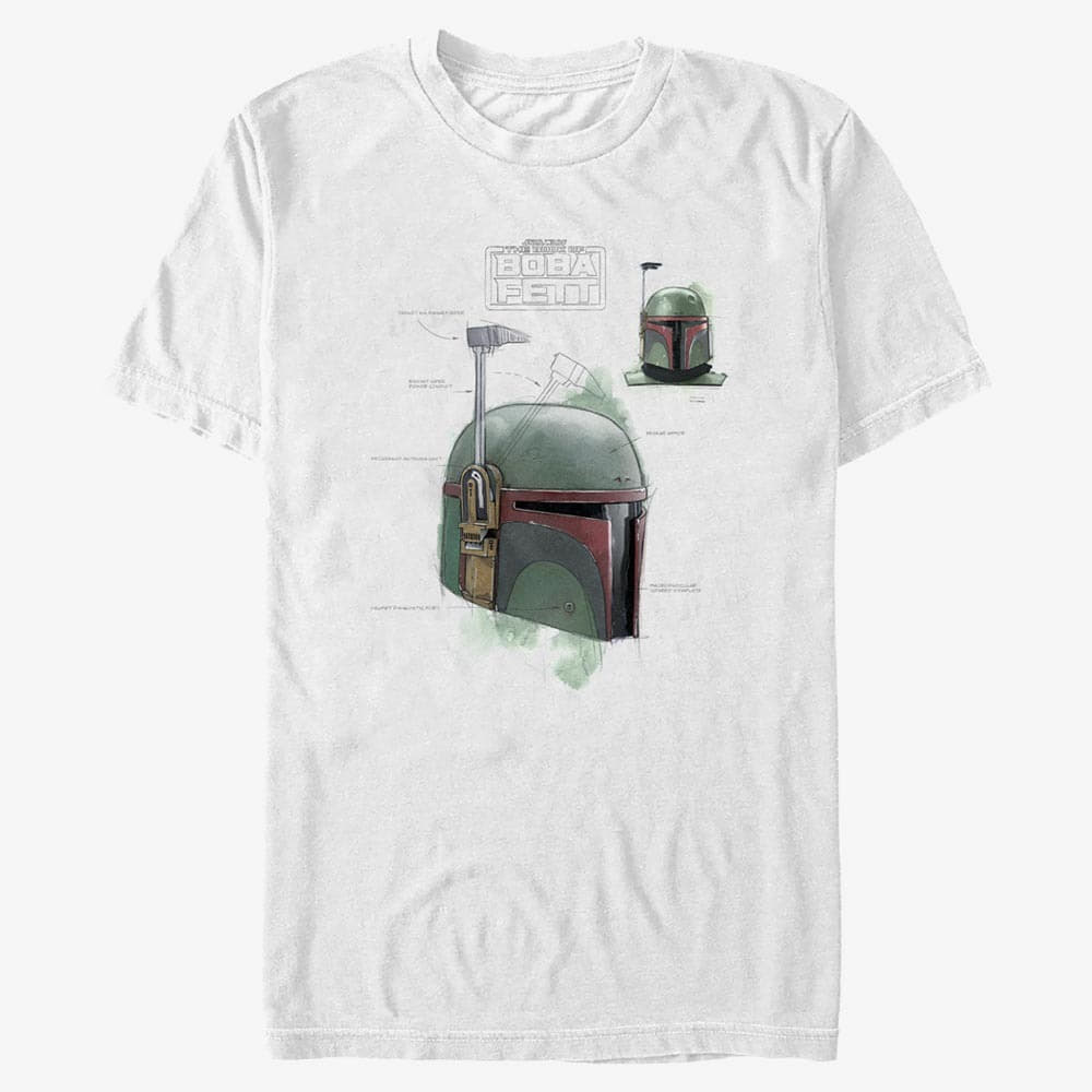 Тениски Merch Star Wars Book of Boba Fett - Helmet Schematic Painted Unisex T-Shirt White