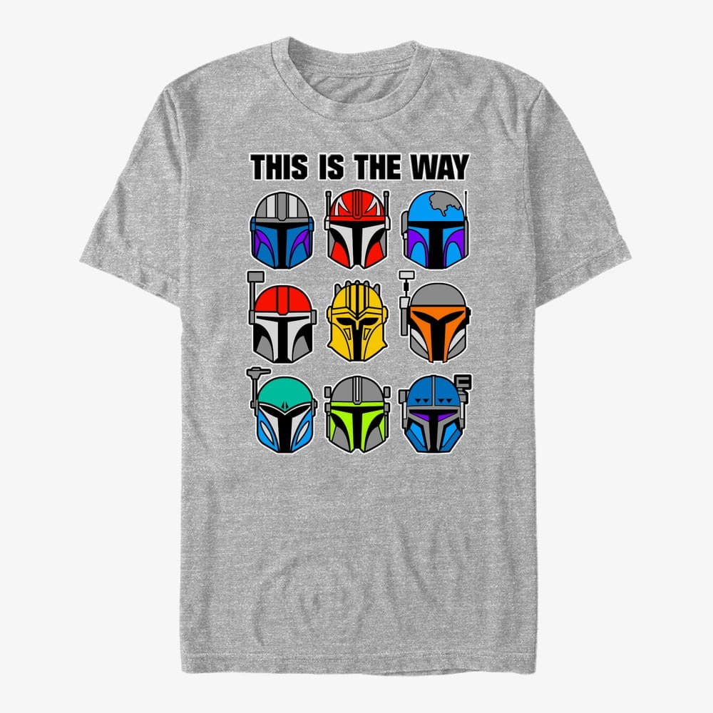 Marškinėliai Merch Star Wars: The Mandalorian - Bountiful Helmets Unisex T-Shirt Heather Grey