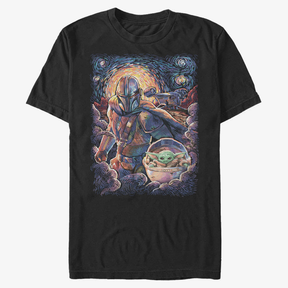 Marškinėliai Merch Star Wars: Mandalorian - Mando Child Razor Painty Stars Unisex T-Shirt Black