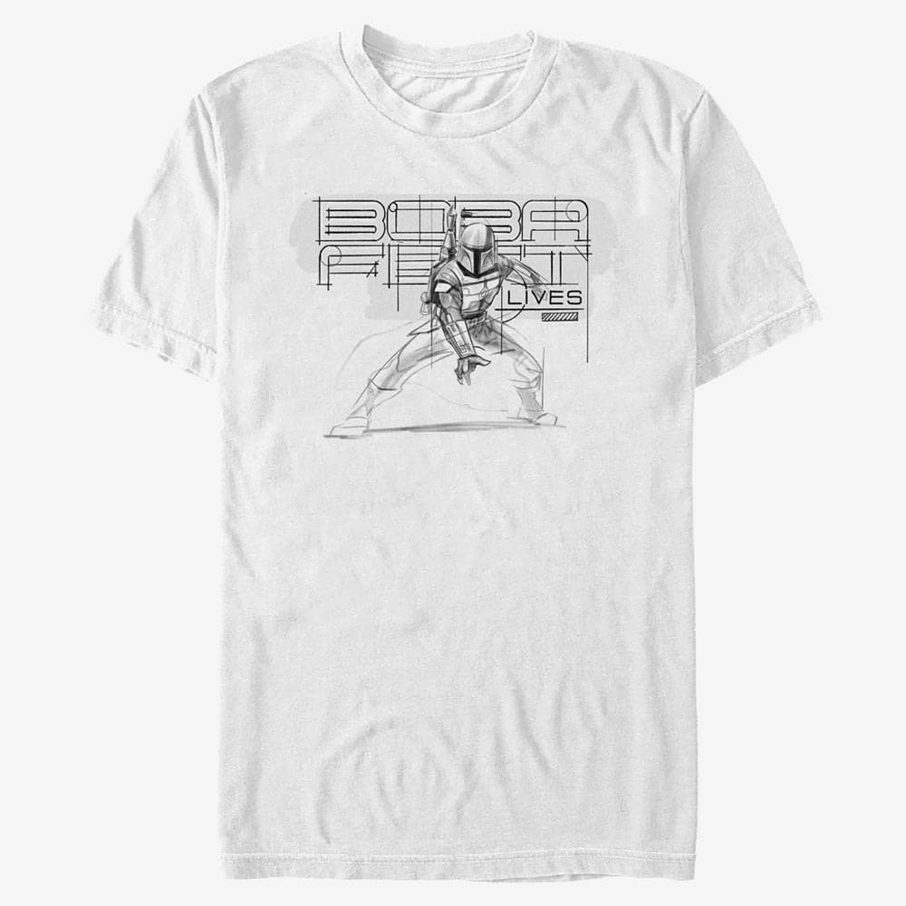 Тениски Merch Star Wars Book of Boba Fett - Boba Lives Pencil Sketch Unisex T-Shirt White