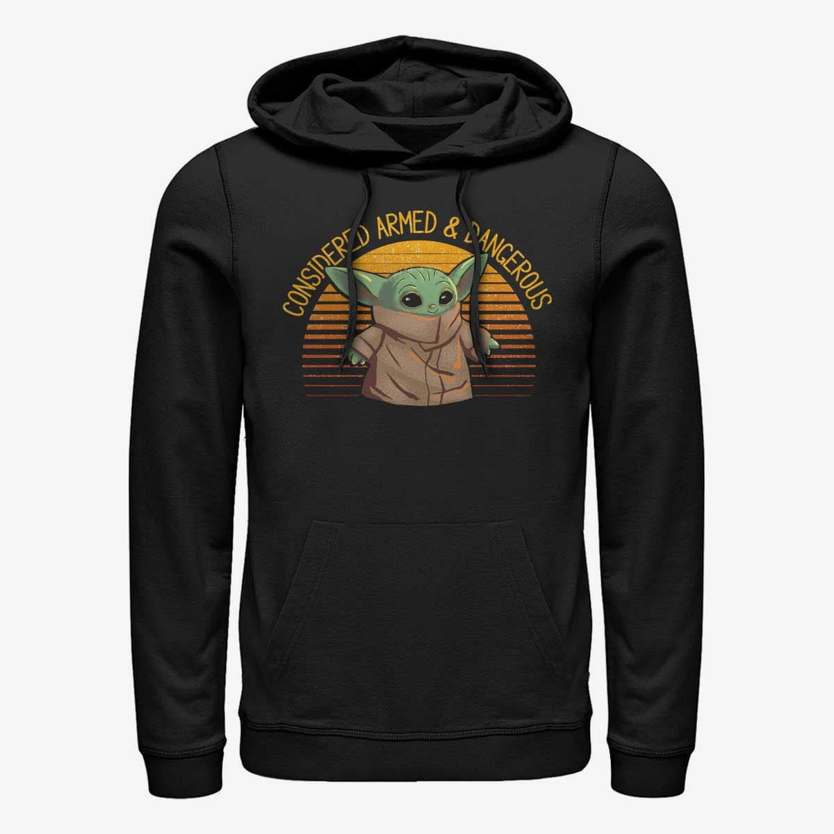 Džemperiai su gobtuvais ir džemperiai Merch Star Wars: The Mandalorian - Sunset Cute Yoda Unisex Hoodie Black