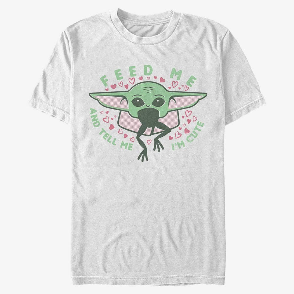 Trička Merch Star Wars: The Mandalorian - FEED ME AND TELL ME I'M CUTE Unisex T-Shirt White
