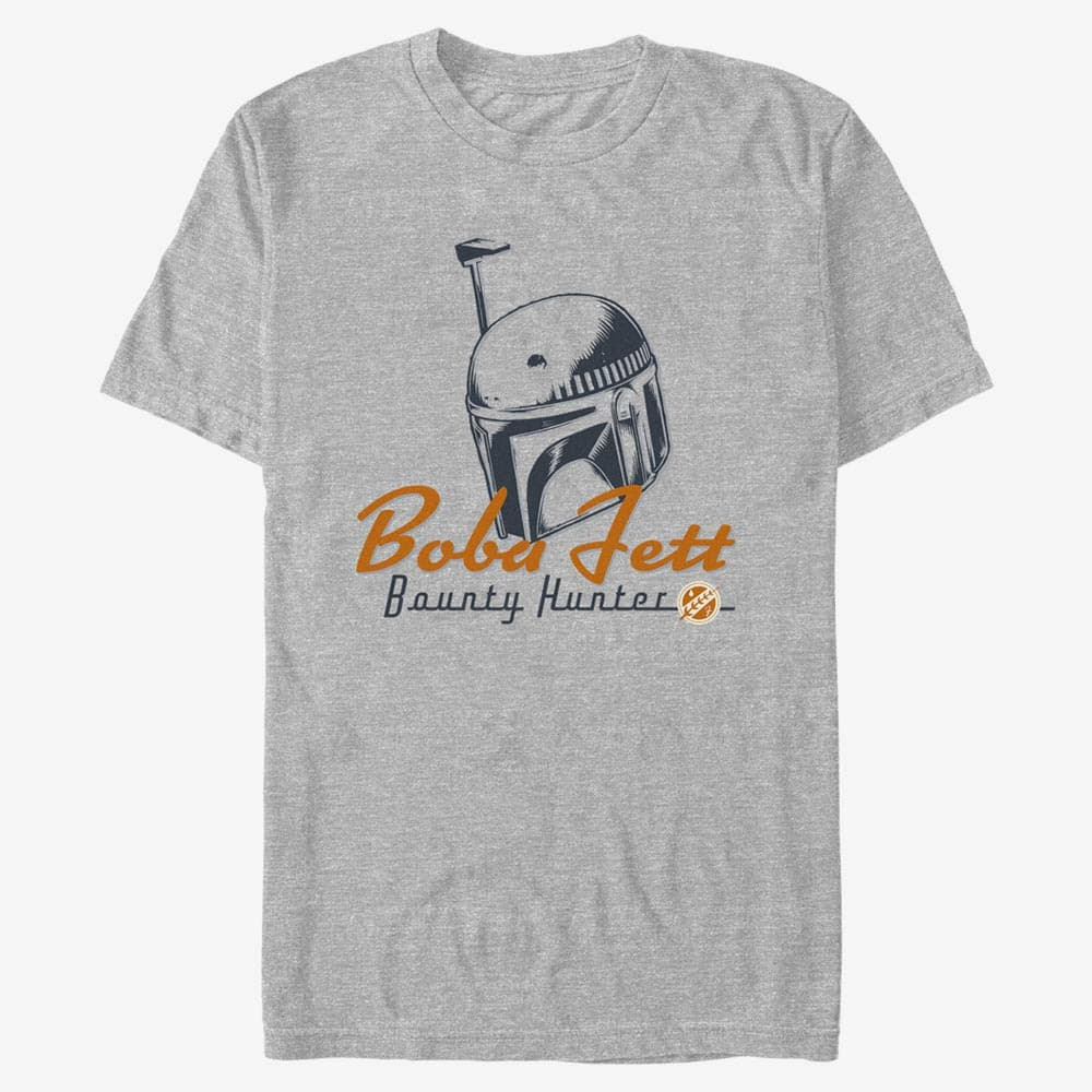 Trička Merch Star Wars Book of Boba Fett - Boba Helmet Unisex T-Shirt Heather Grey