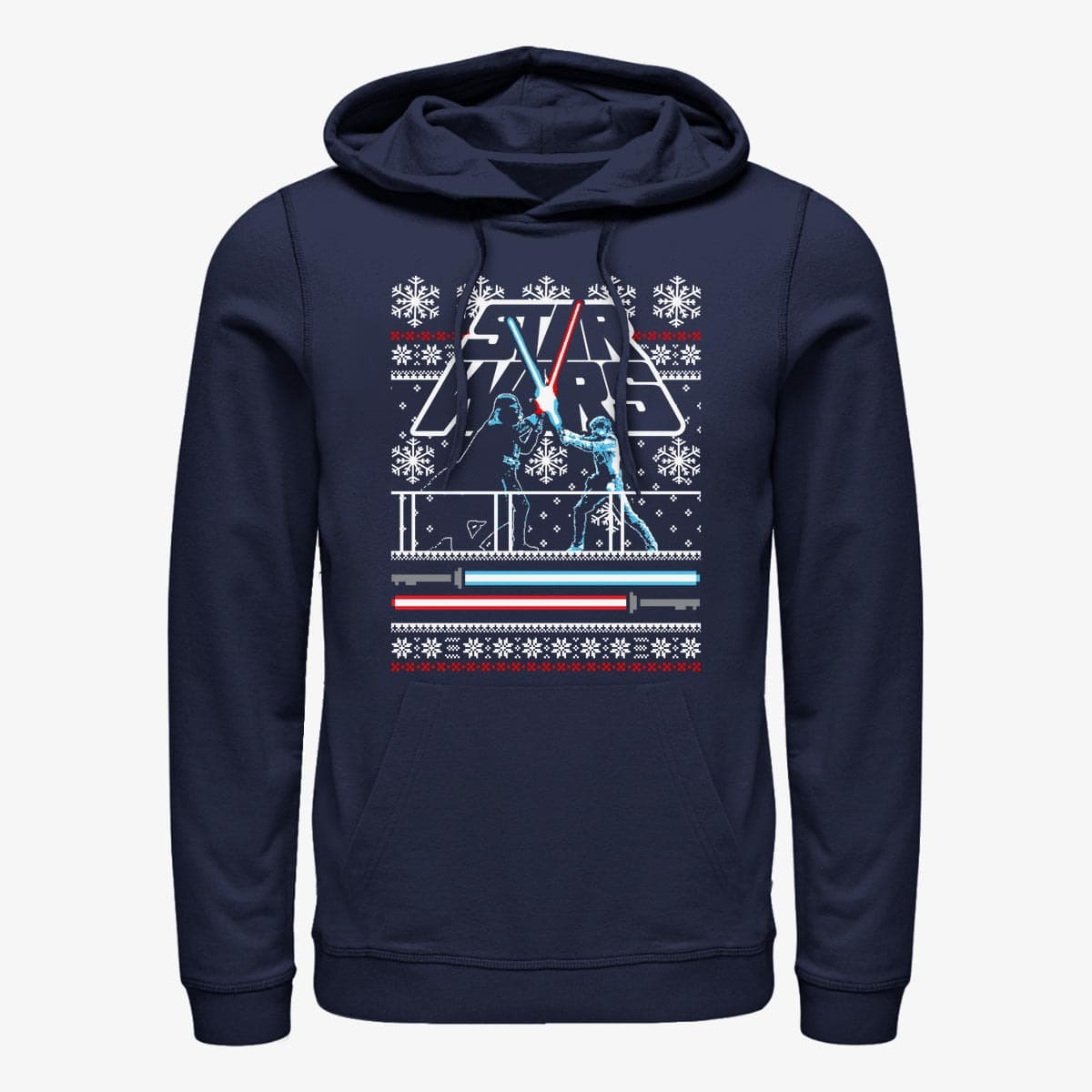 Суитчъри Merch Star Wars: Classic - Holiday Face Off Ugly Sweater Unisex Hoodie Navy Blue
