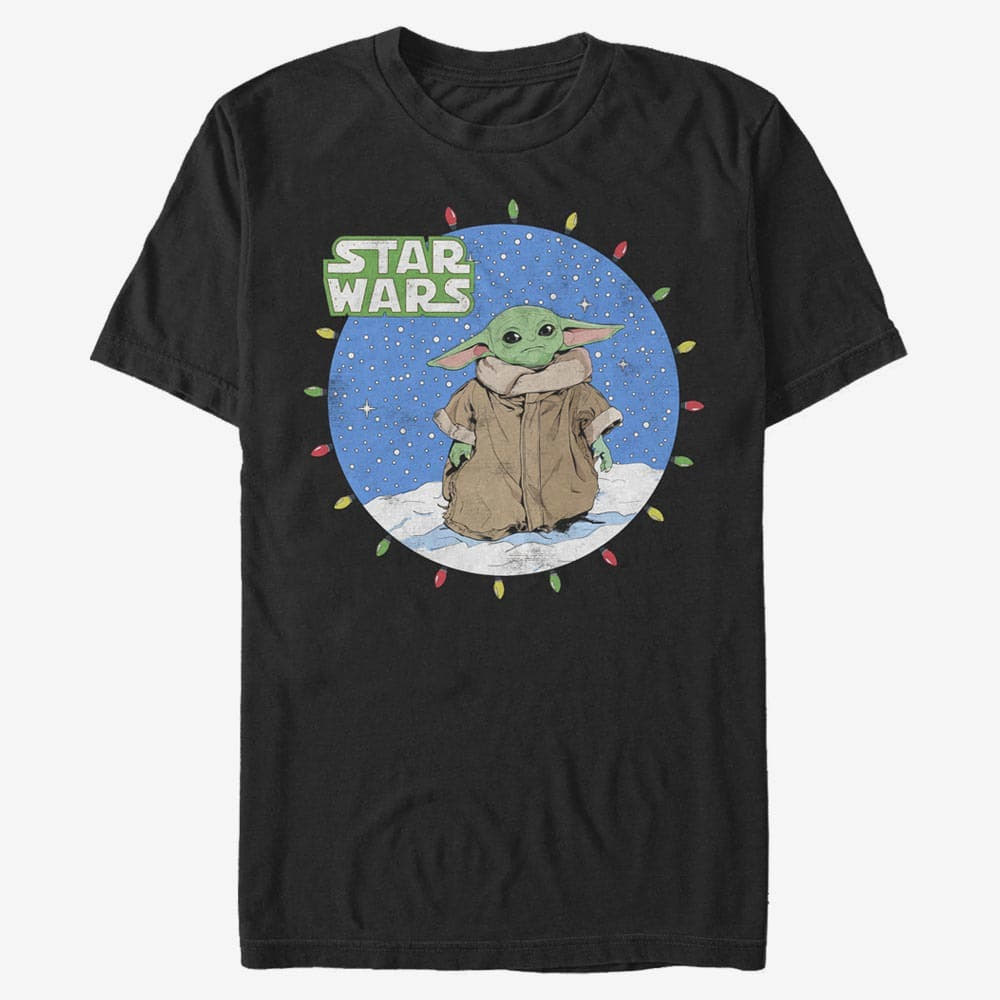 Trička Merch Star Wars: Mandalorian - Snow Baby Lights Unisex T-Shirt Black