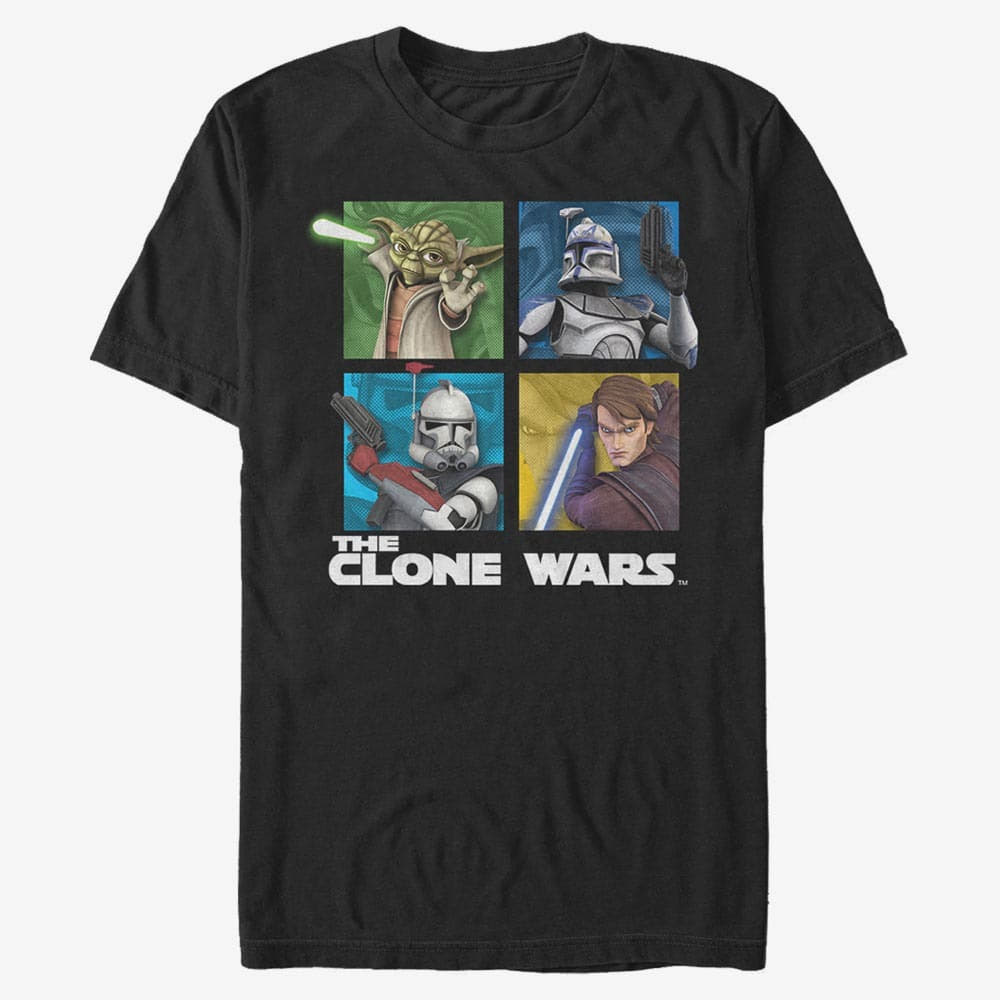 Trička Merch Star Wars: Clone Wars - Panel Four Unisex T-Shirt Black