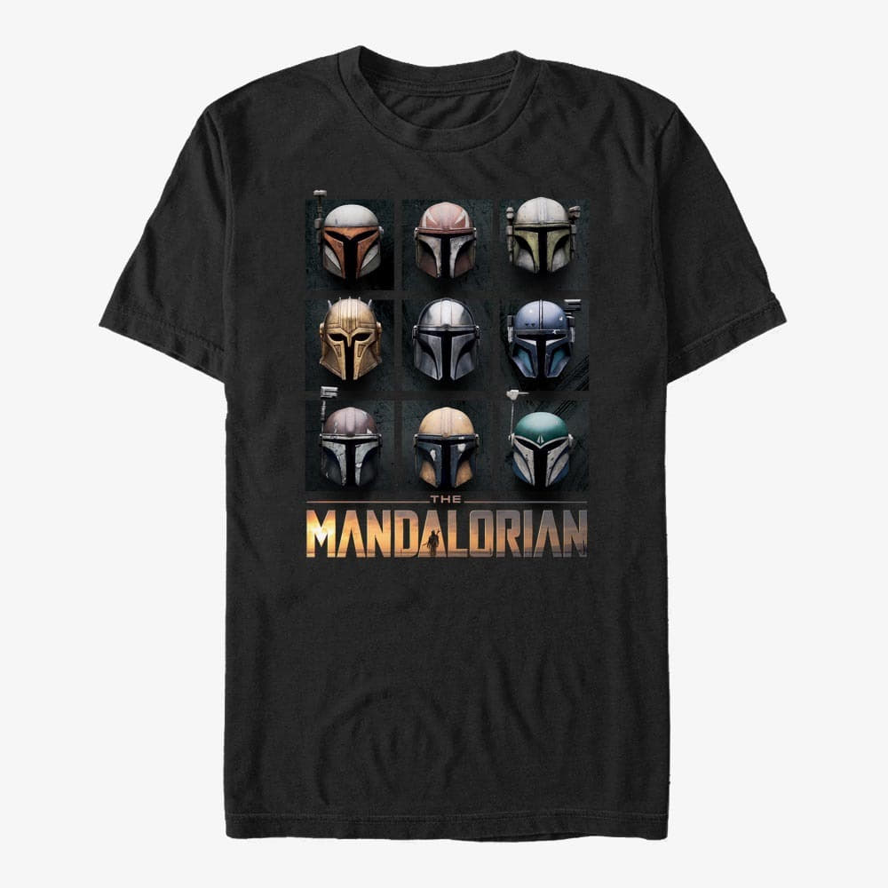 Trička Merch Star Wars: The Mandalorian - Mando Helmet Boxup Unisex T-Shirt Black