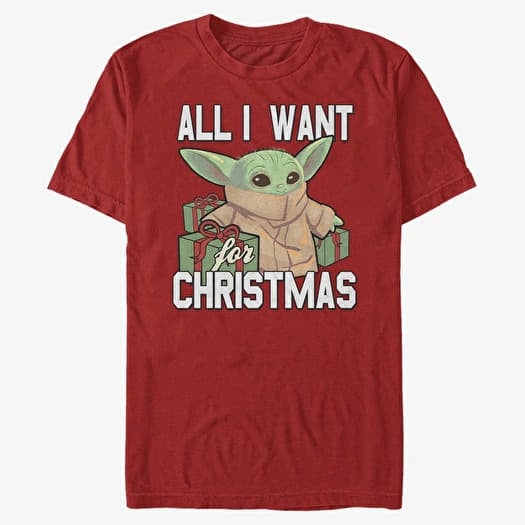 T-shirt Merch Star Wars: The Mandalorian - Christmas Baby V2 Unisex T-Shirt Red