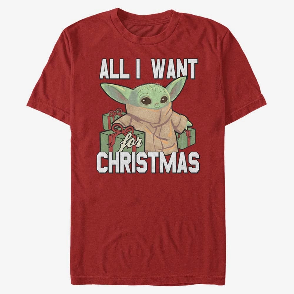 T-särgid Merch Star Wars: The Mandalorian - Christmas Baby V2 Unisex T-Shirt Red