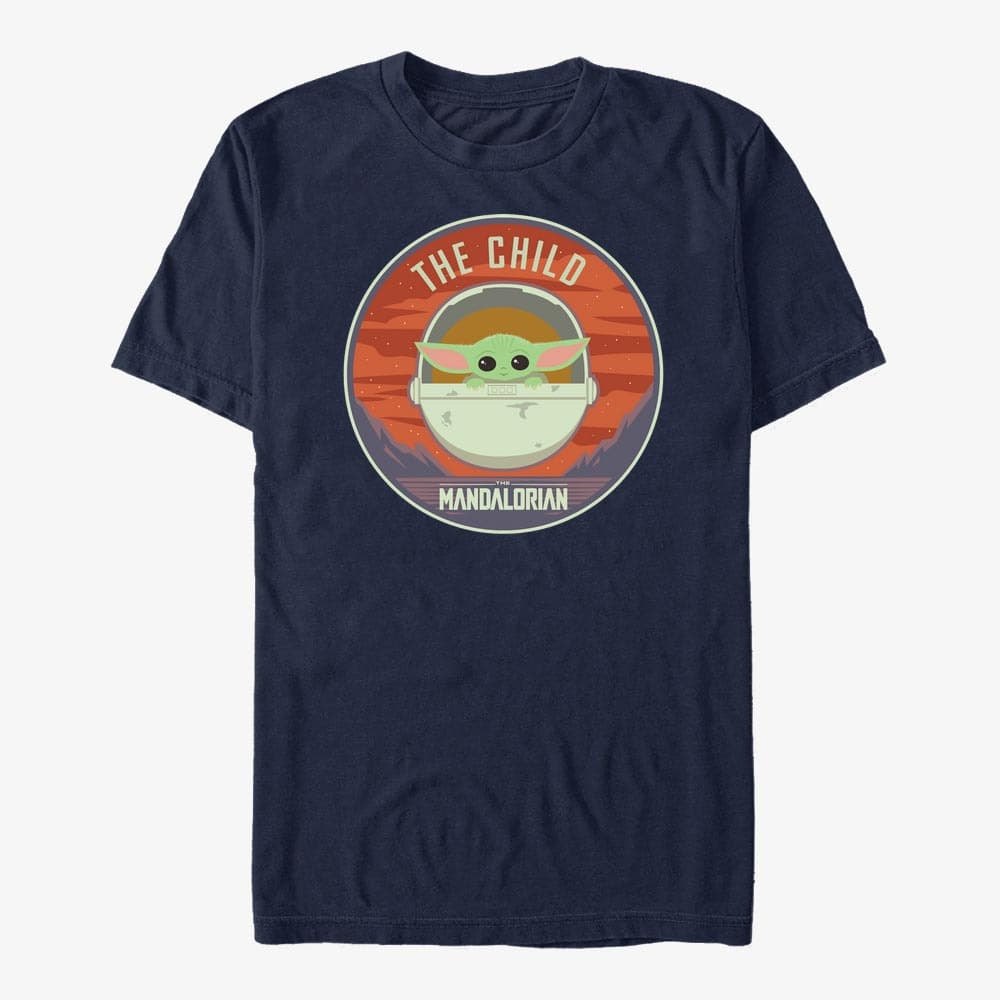 Trička Merch Star Wars: The Mandalorian - The Child Bassinet Badge Unisex T-Shirt Navy Blue