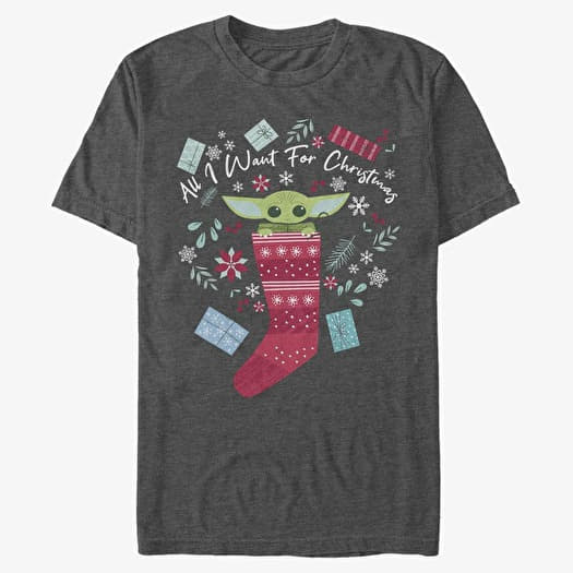 Majica Merch Star Wars: The Mandalorian - ALL I WANT FOR CHRISTMAS Unisex T-Shirt Dark Heather Grey