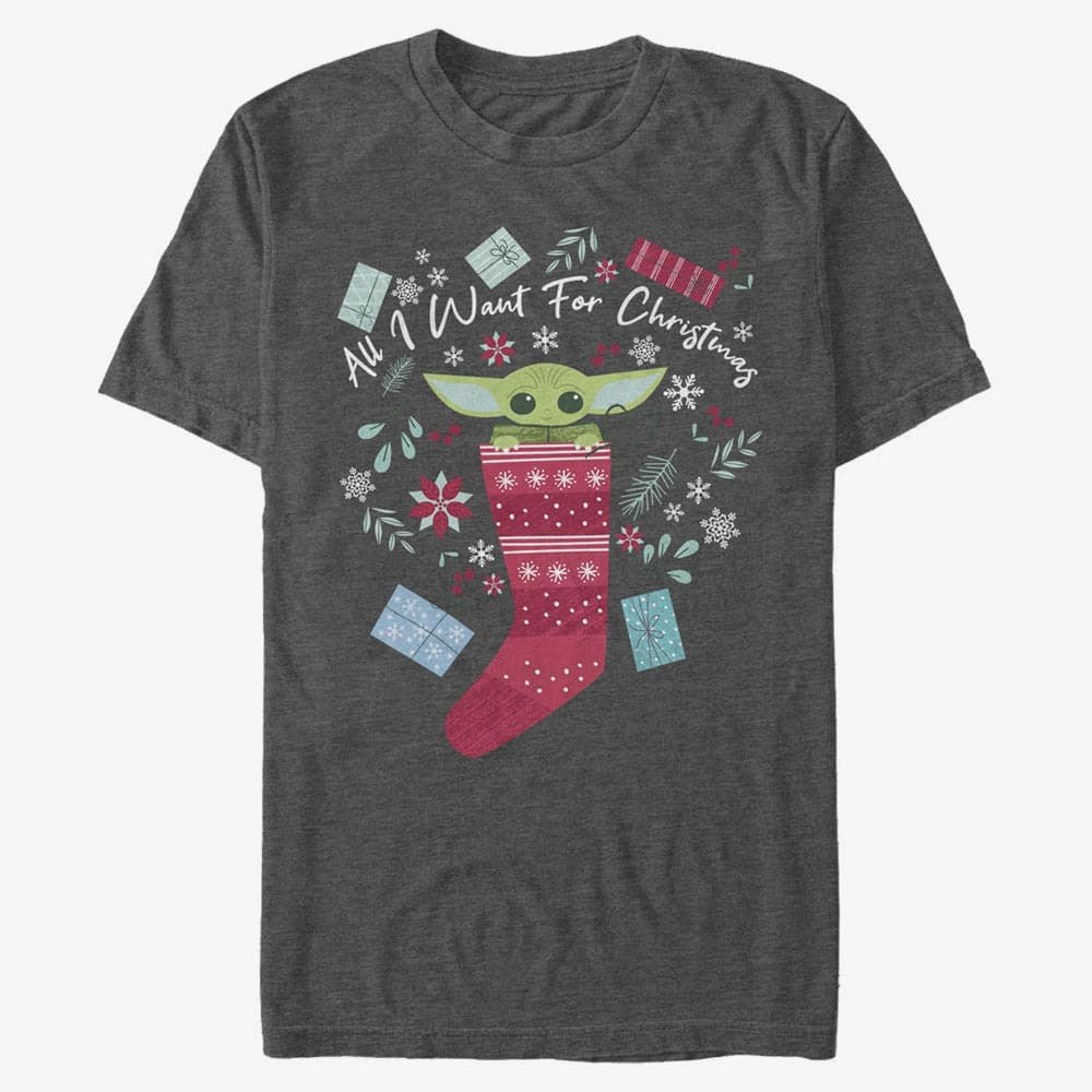 Magliette Merch Star Wars: The Mandalorian - ALL I WANT FOR CHRISTMAS Unisex T-Shirt Dark Heather Grey
