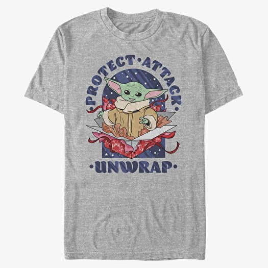 T-shirt Merch Star Wars: The Mandalorian - Protect Attack Unwrap Unisex T-Shirt Heather Grey