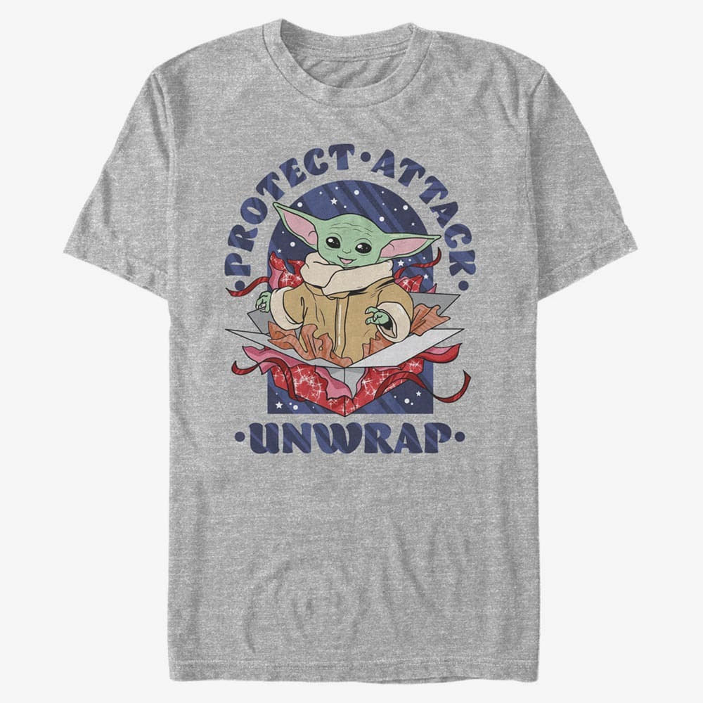 T-Shirts Merch Star Wars: The Mandalorian - Protect Attack Unwrap Unisex T-Shirt Heather Grey