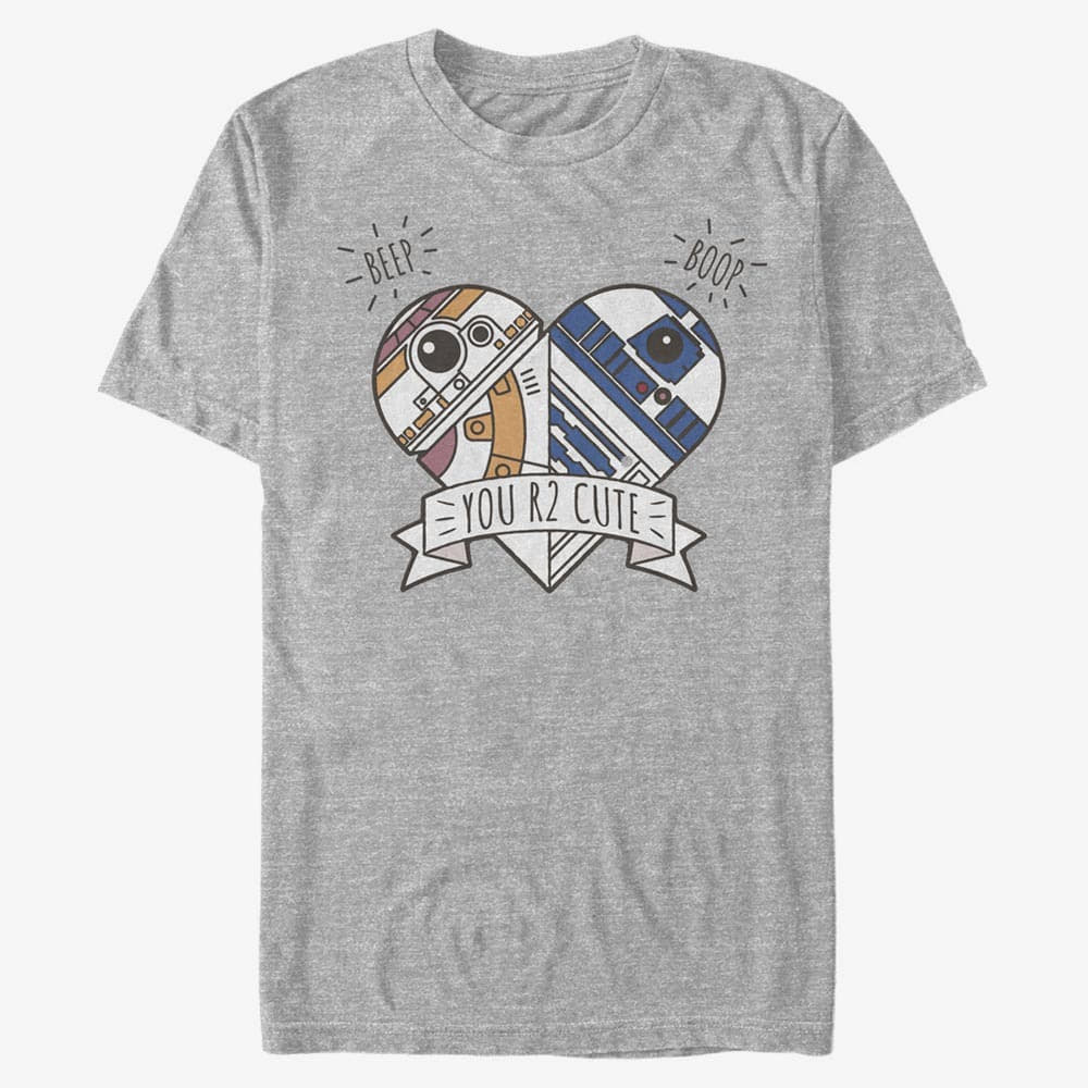 Tričká Merch Star Wars: The Force Awakens - BB8 heart R2 Unisex T-Shirt Heather Grey