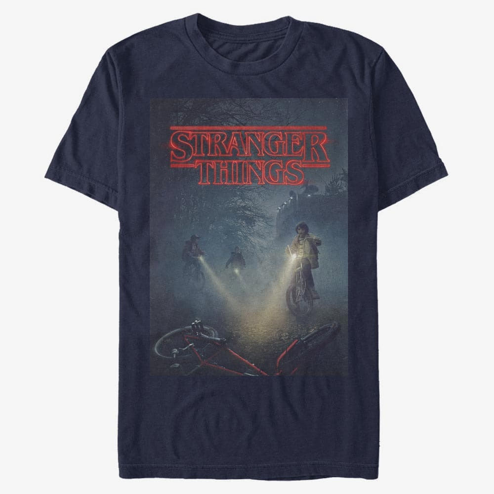 Camisetas Merch Netflix Stranger Things - Will Missing Bike Poster Unisex T-Shirt Navy Blue