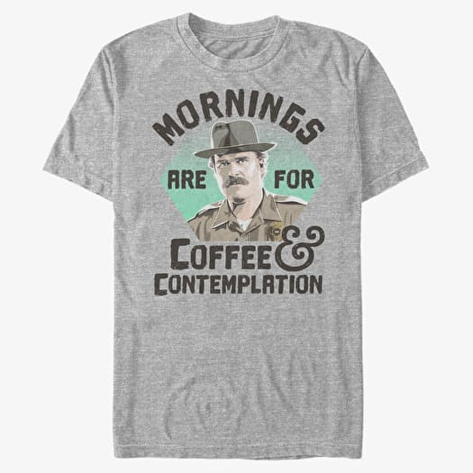 T-shirt Merch Netflix Stranger Things - Hopper Coffee Morning Unisex T-Shirt Heather Grey