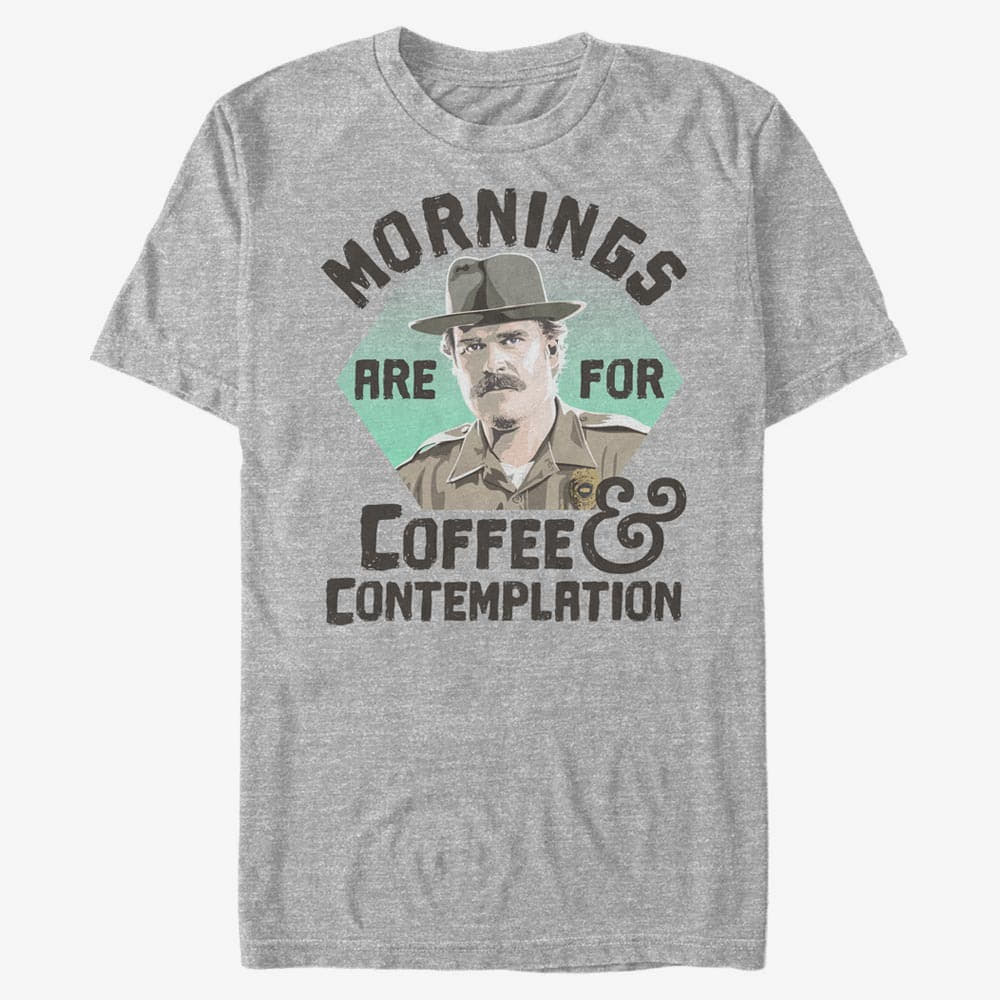 T-shirts Merch Netflix Stranger Things - Hopper Coffee Morning Unisex T-Shirt Heather Grey