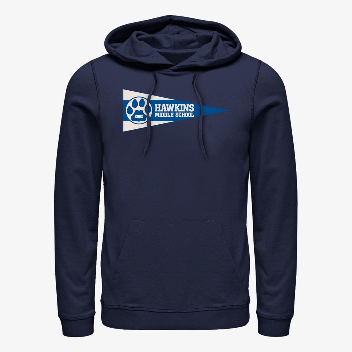 Hoodies and sweatshirts Merch Netflix Stranger Things Hawkins Pennant Flag Unisex Hoodie Navy Blue Queens