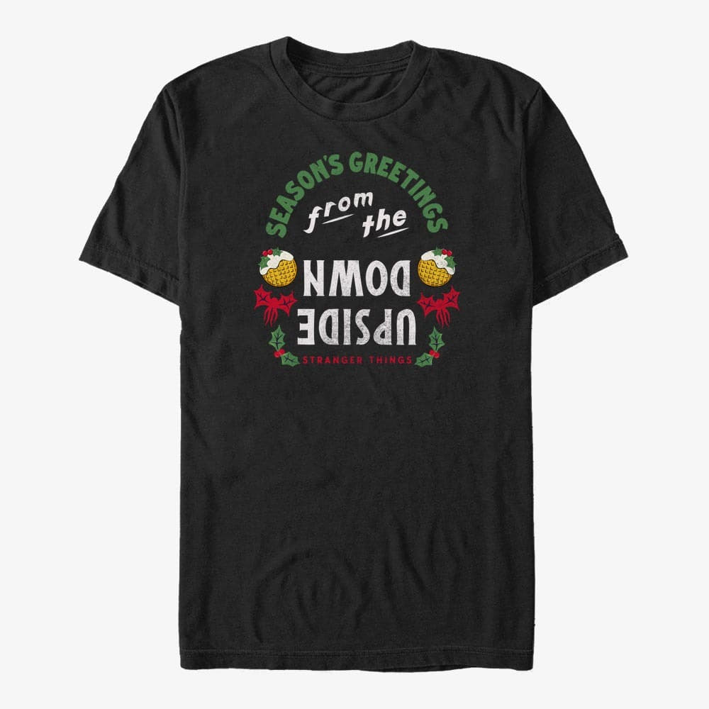 Pólók Merch Netflix Stranger Things - Greetings From Upside Down Unisex T-Shirt Black