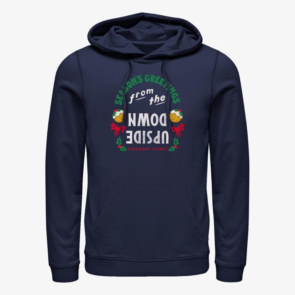 Hoodies and sweatshirts  Merch Netflix Stranger Things - Greetings From Upside Down Unisex Hoodie Navy Blue