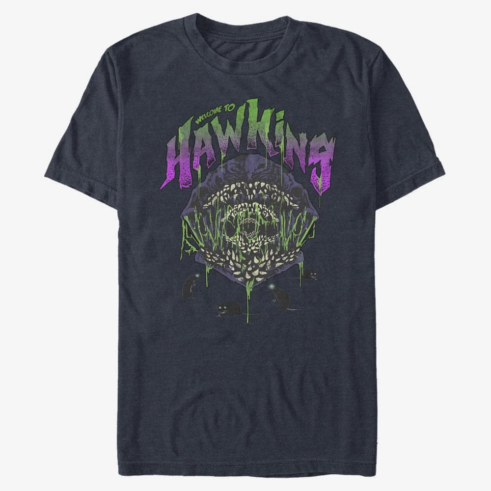 Koszulki Merch Netflix Stranger Things - Welcome To Hawkins Unisex T-Shirt Navy Blue