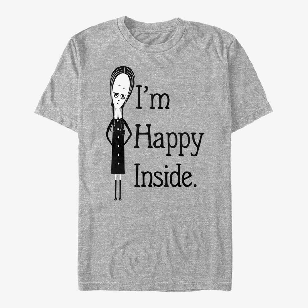 T-Shirts Merch MGM The Addams Family - Happy Inside Unisex T-Shirt Heather Grey