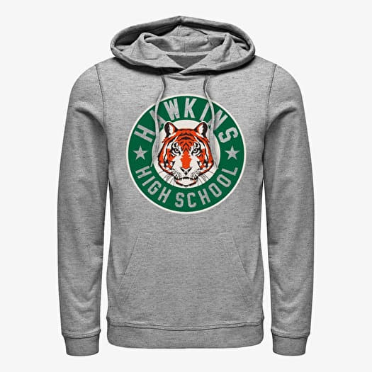 Majica Merch Netflix Stranger Things - Hawkins High Tiger Emblem Unisex Hoodie Heather Grey
