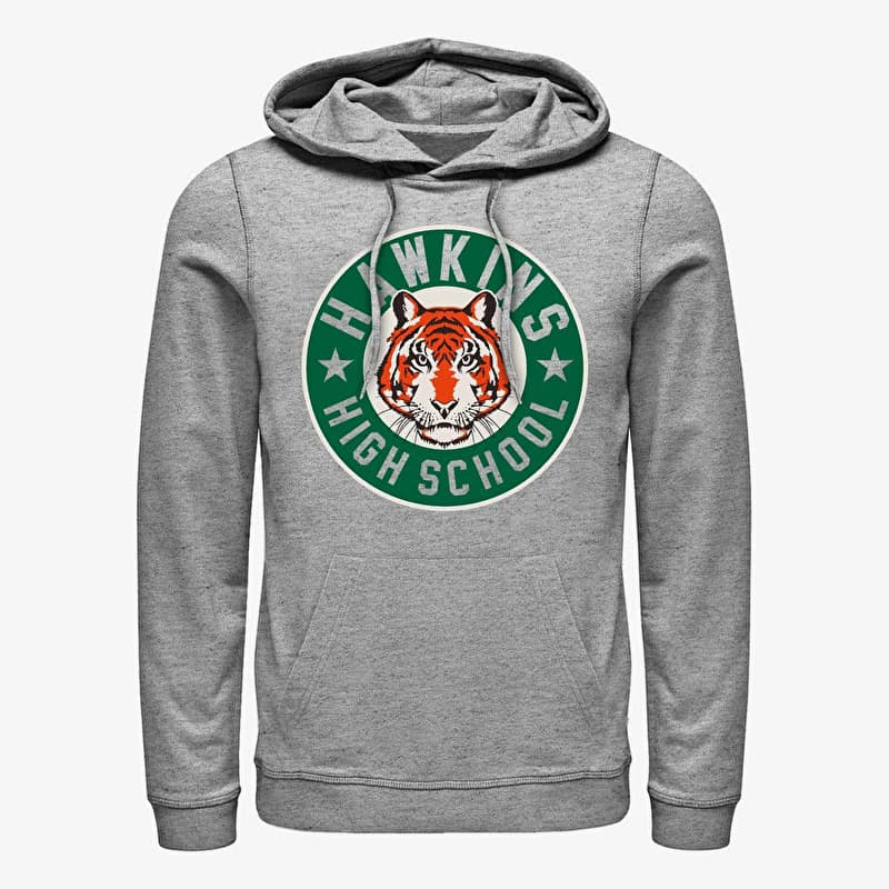 Sweatshirt Merch Netflix Stranger Things - Hawkins High Tiger Emblem Unisex Hoodie Heather Grey