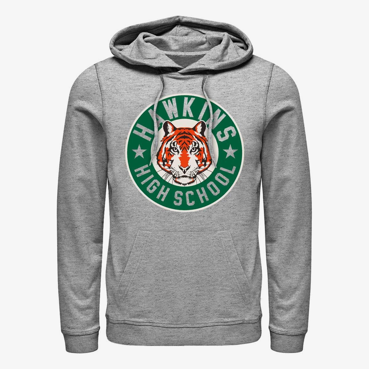 Hoodies and sweatshirts  Merch Netflix Stranger Things - Hawkins High Tiger Emblem Unisex Hoodie Heather Grey