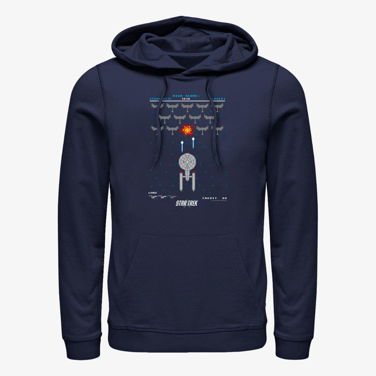 Kapuutsikud ja kampsunid Merch Paramount Star Trek - Pixel Fighter Unisex Hoodie Navy Blue
