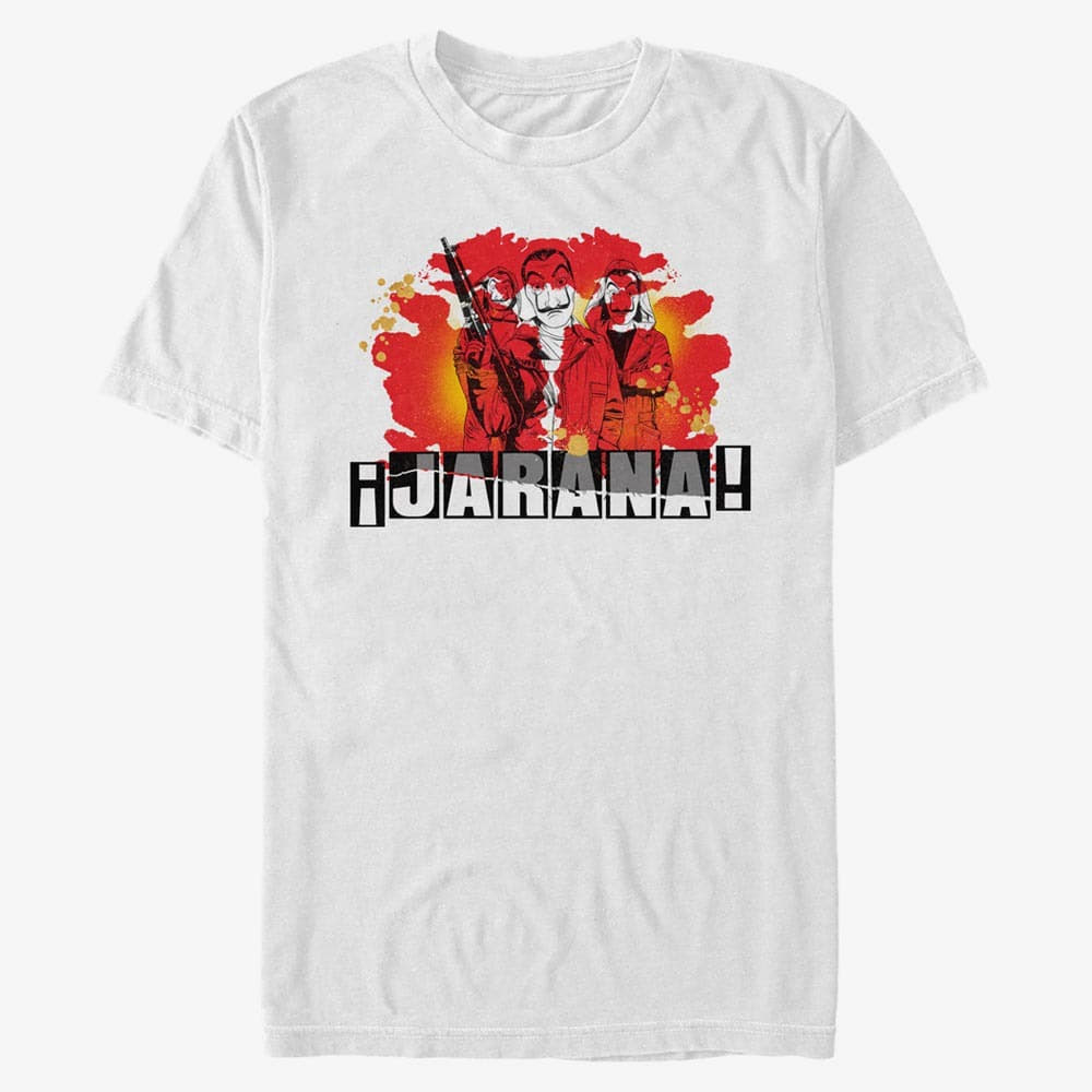 Tričká Merch Netflix Money Heist - Jarana Group Splatter Unisex T-Shirt White