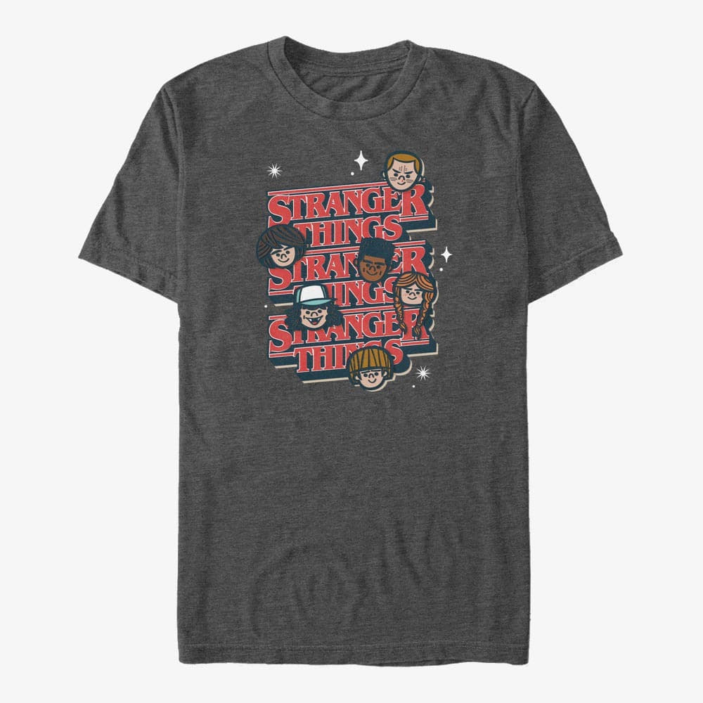 T-shirts Merch Netflix Stranger Things - ST Toon Stack Unisex T-Shirt Dark Heather Grey