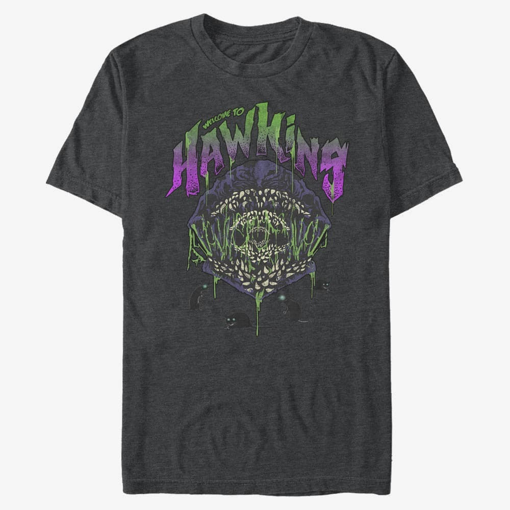 T-Shirts Merch Netflix Stranger Things - Welcome To Hawkins Unisex T-Shirt Dark Heather Grey