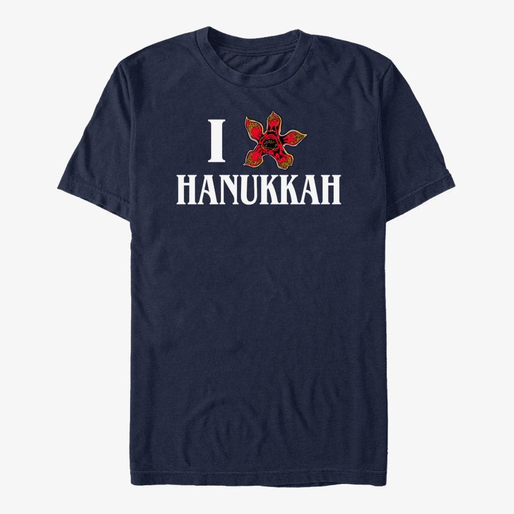 Magliette Merch Netflix Stranger Things - Demogorgon Hanukkah Unisex T-Shirt Navy Blue