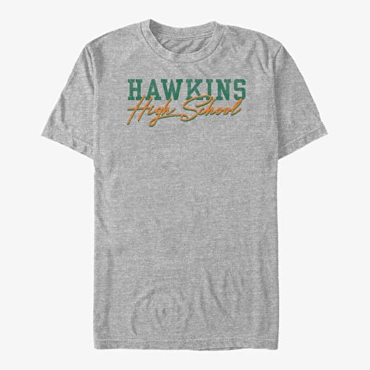 T-shirt Merch Netflix Stranger Things - Hawkins High School Text Unisex T-Shirt Heather Grey