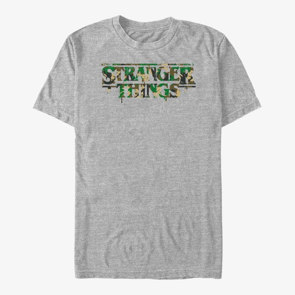 Camisetas Merch Netflix Stranger Things - Camo Logo Unisex T-Shirt Heather Grey