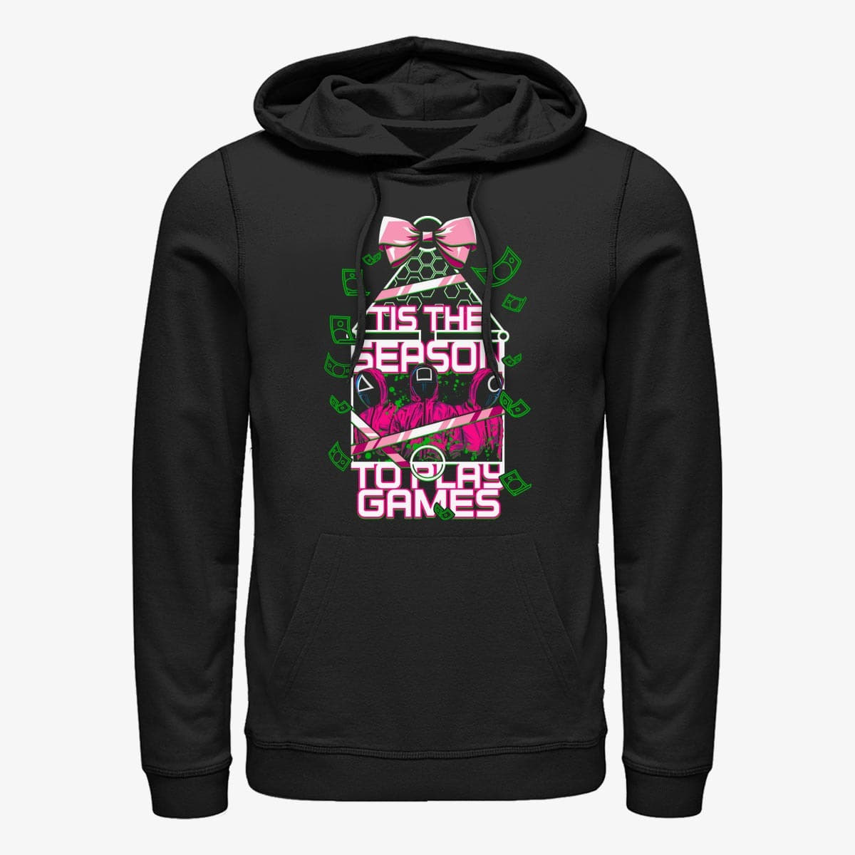 Pulóverek Merch Netflix Squid Game - Play Games Unisex Hoodie Black