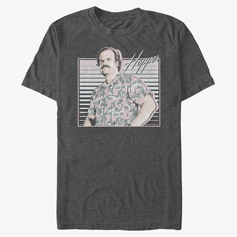 T-shirt Merch Netflix Stranger Things - Hawaiian Hopper Unisex T-Shirt Dark Heather Grey