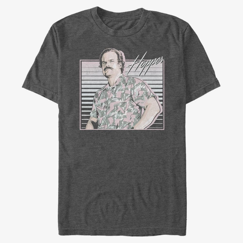 Pólók Merch Netflix Stranger Things - Hawaiian Hopper Unisex T-Shirt Dark Heather Grey