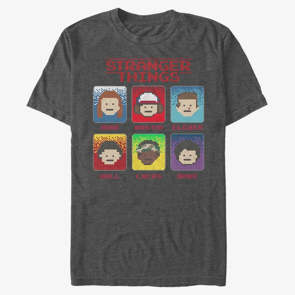 Tricouri Merch Netflix Stranger Things - 8 Bit Stranger Unisex T-Shirt Dark Heather Grey