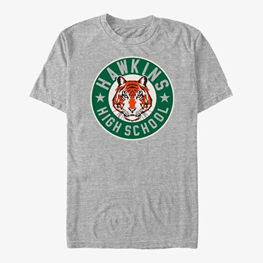 T-shirt Merch Netflix Stranger Things - Hawkins High Tiger Emblem Unisex T-Shirt Heather Grey