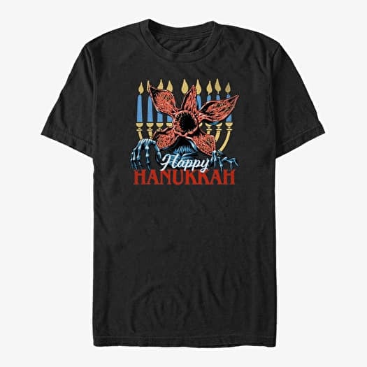Maglietta Merch Netflix Stranger Things - Demogorgon Happy Hanukkah Unisex T-Shirt Black