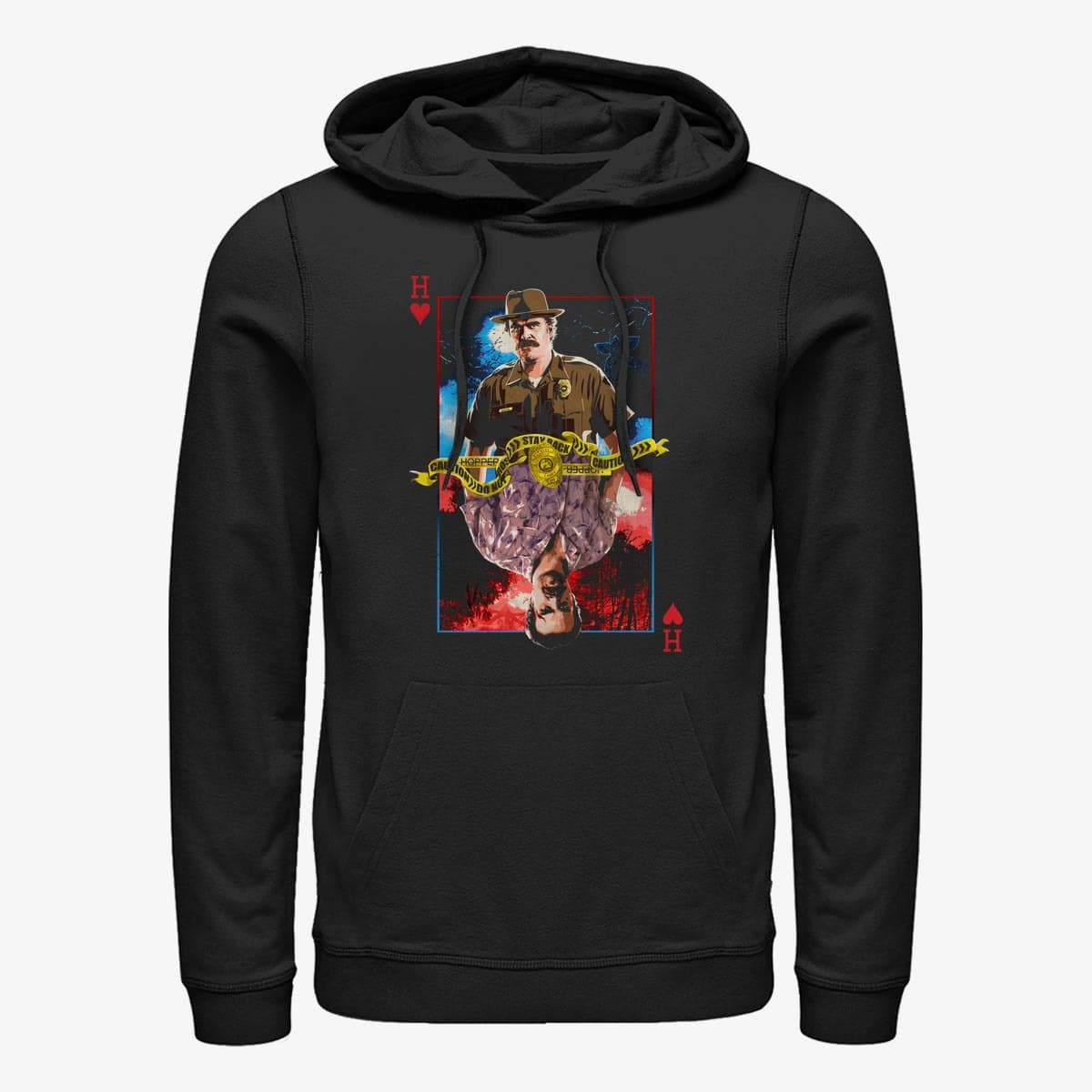 Mikinas ar kapuci un sporta krekli Merch Netflix Stranger Things - Hopper Card Unisex Hoodie Black