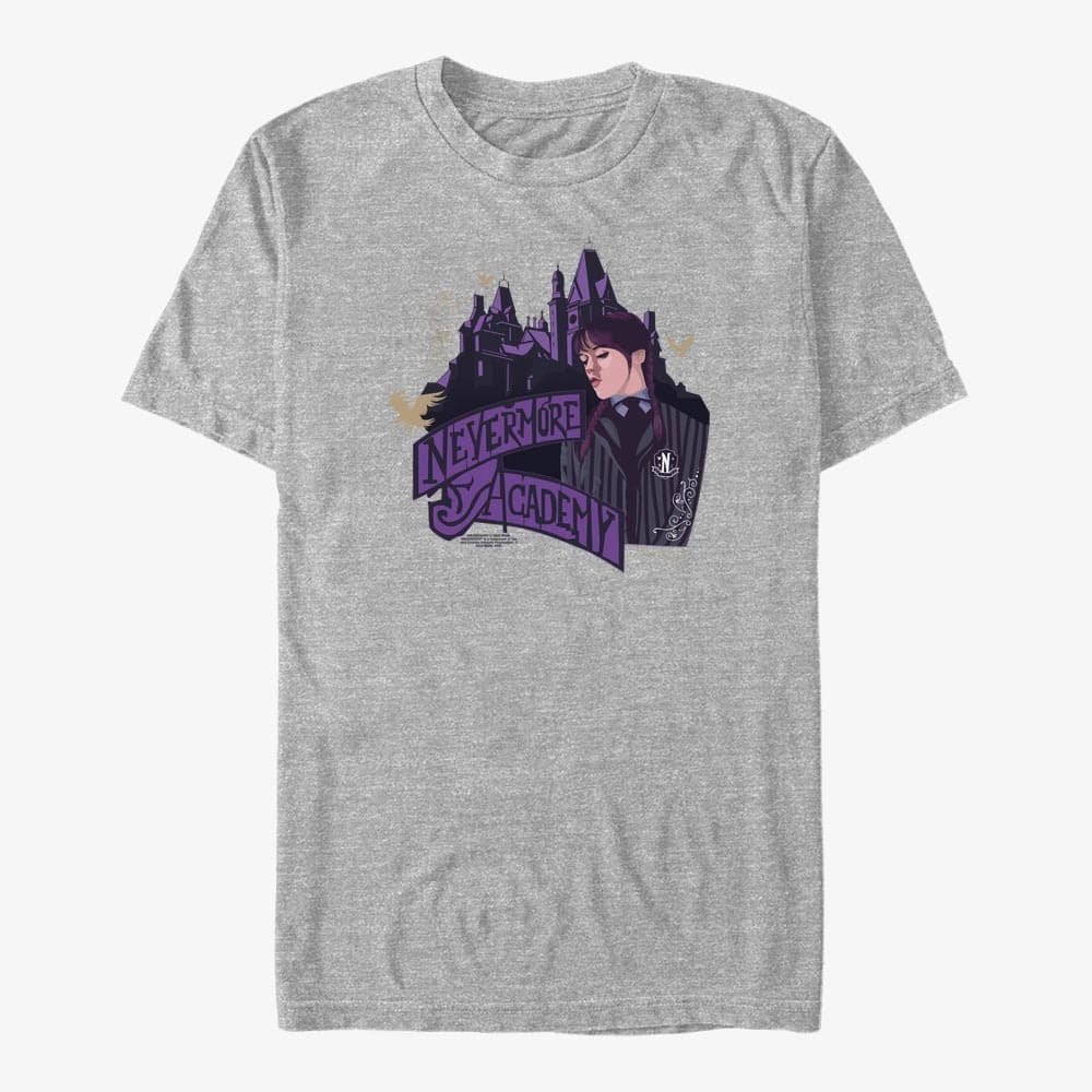 T-Shirts Merch MGM Wednesday - Nevermore Academy Unisex T-Shirt Heather Grey