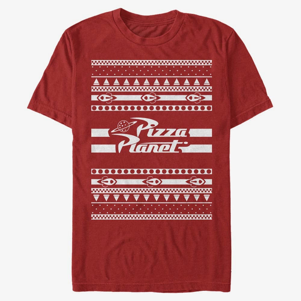 T-krekli Merch Pixar Toy Story - Pizza Planet Ugly Sweater Unisex T-Shirt Red