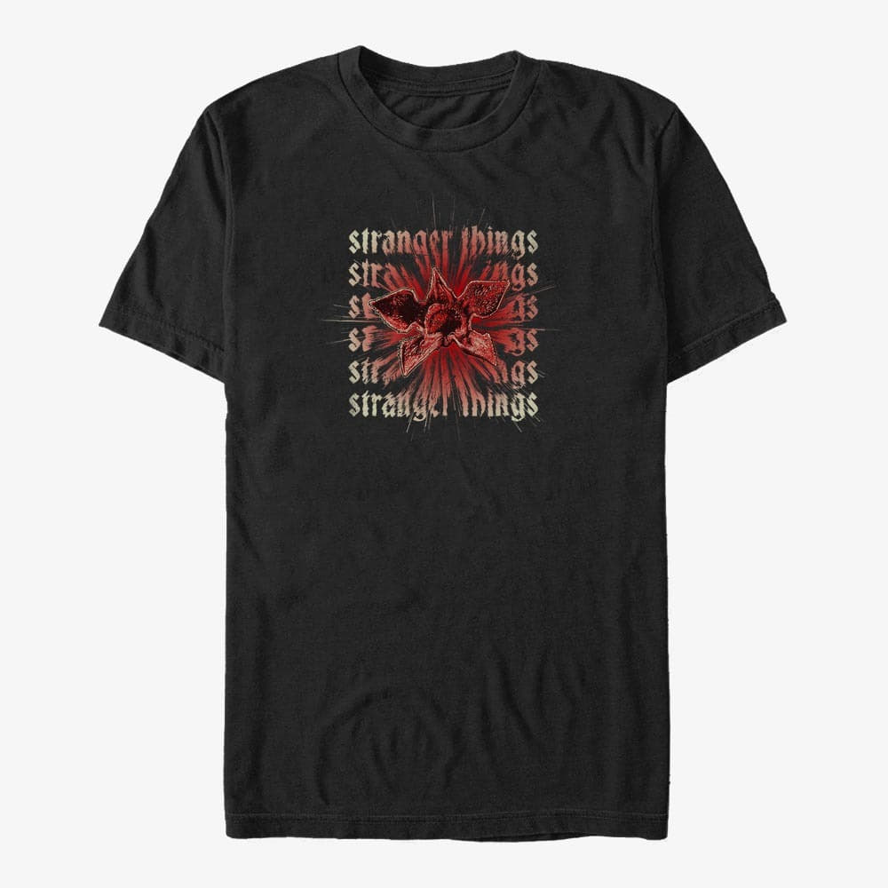 Trička Merch Netflix Stranger Things - Demogorgon Text Stack Unisex T-Shirt Black
